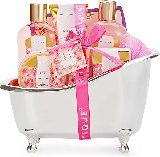 SPA LUXETIQUE Wellness Set für Frauen - 8tlg Rosenduft Bade Geschenkset für Frauen, Geburtstagsgeschenk Beauty Set mit Deko Badewanne, Weihnachtsgeschenke, Neujahr Geschenke